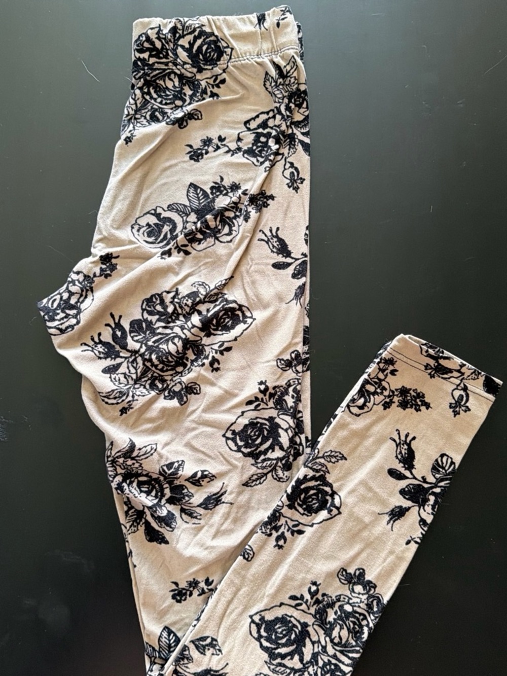 Rue21 Beige Leggings with Black Floral Print